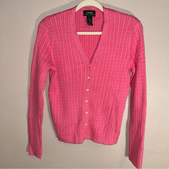 Ralph Lauren Sweaters - Ralph Lauren VTG bubble gum Pink Cable Knit Cardigan